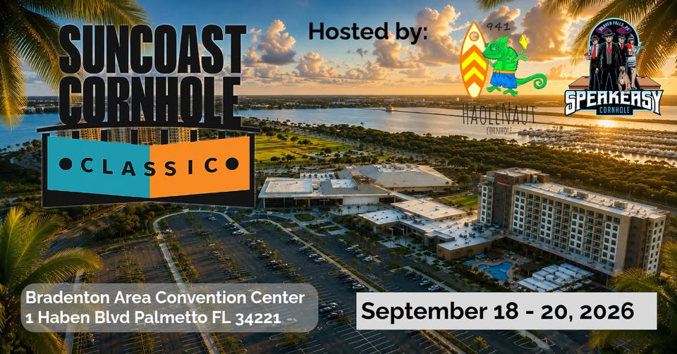 Suncoast Cornhole Classic poster over convention center